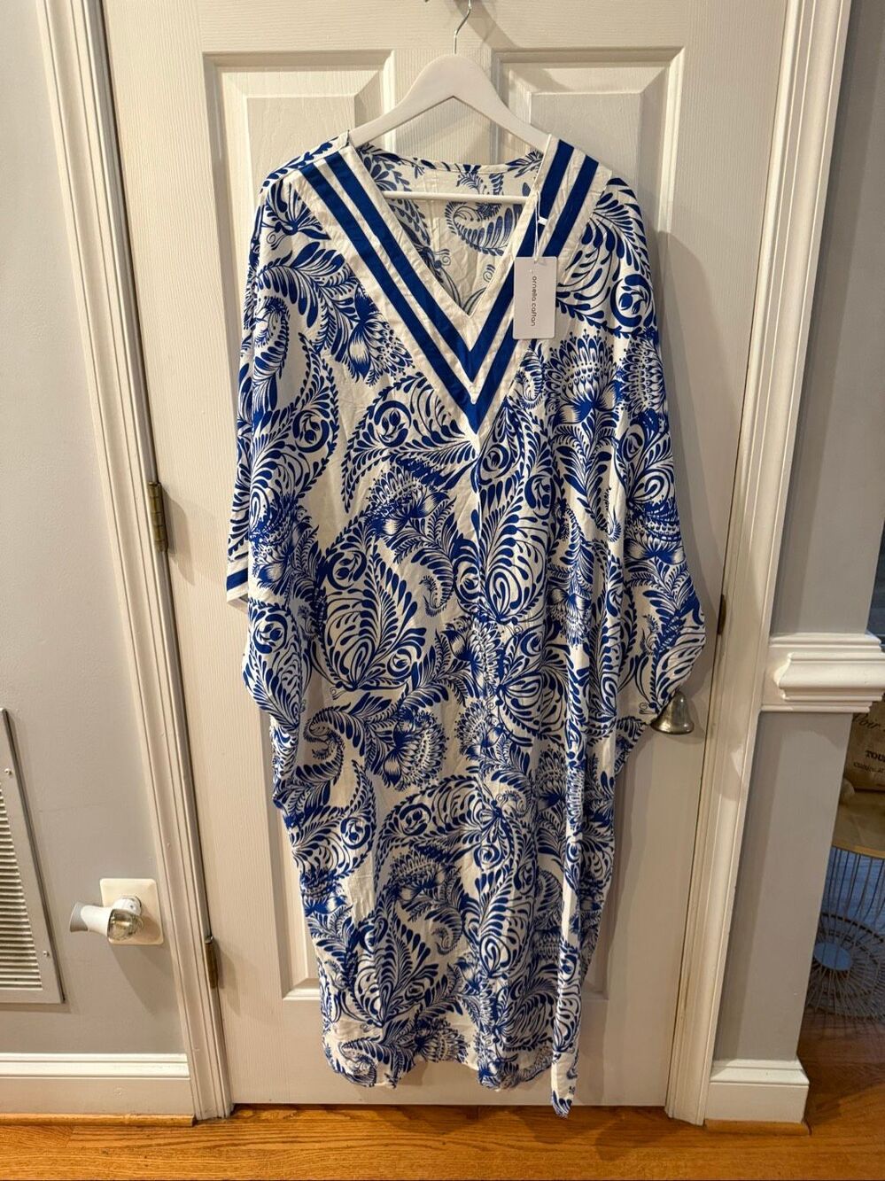 Ornella Caftan Blue & White Print Kaftan Mrs. Roper One Size NWT